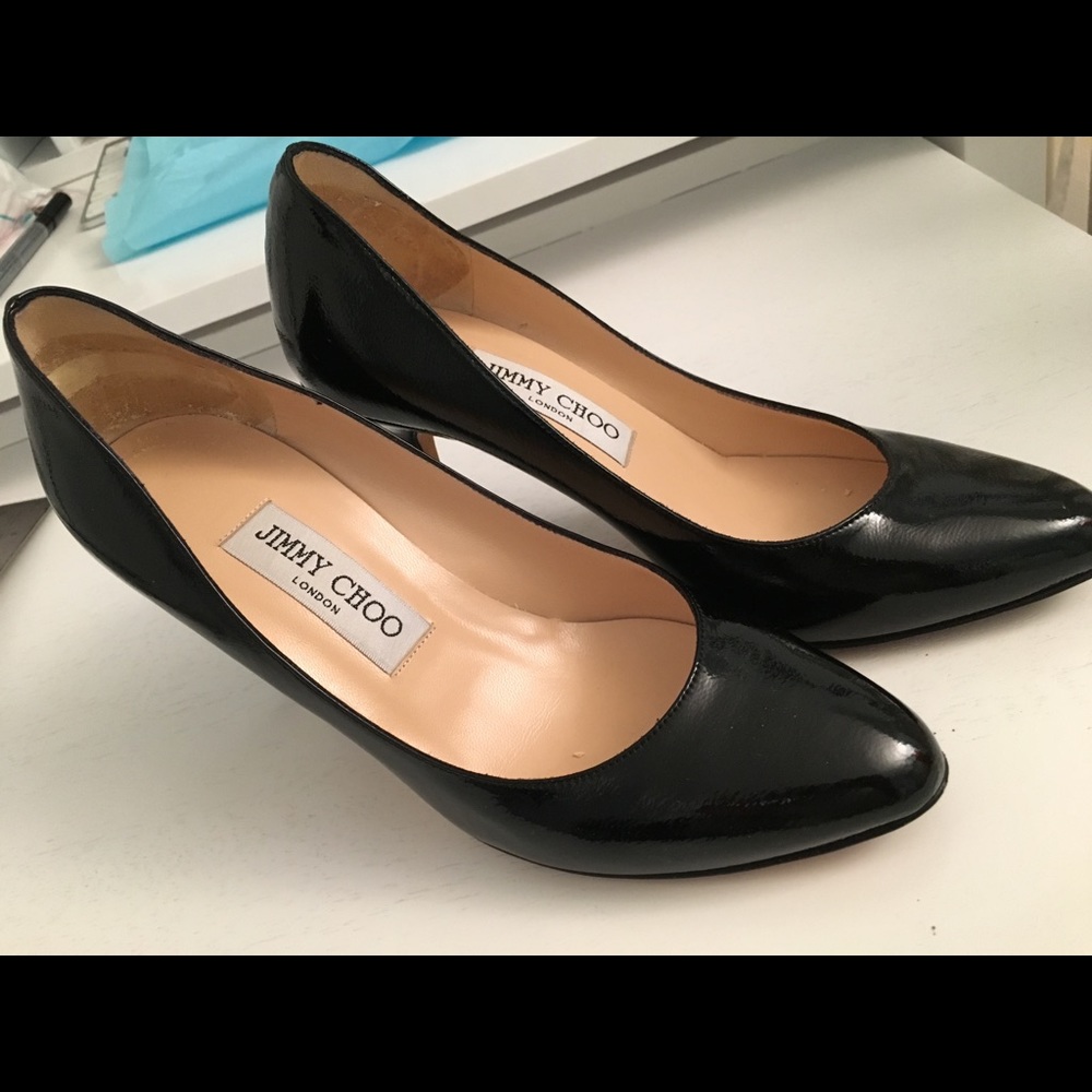 Jimmy Choo Black Patent leather pumps (“Mei”)